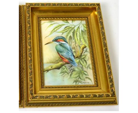 A Royal Worcester plaque painted with a Kingfisher by Brian Cox