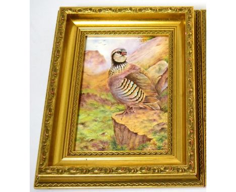 A Royal Worcester plaque painted with a Partridge by Brian Cox