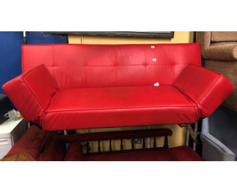 RED PATCH WORK LEATHER MODERN SOFA DAY BED