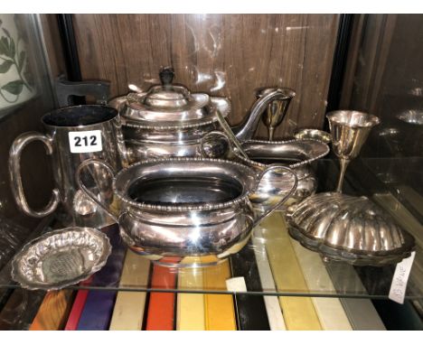 EPNS THREE PIECE REGENCY STYLE TEA SERVICE AND OTHER PLATED WARE