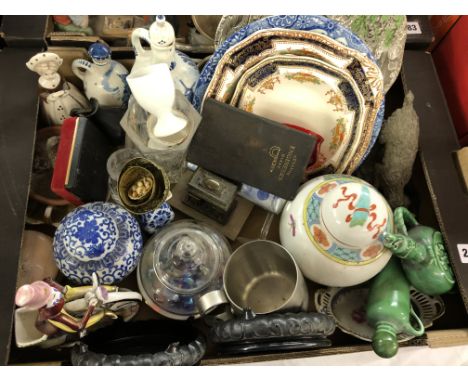 BOX OF DECORATIVE CERAMICS, BLUE AND WHITE BOWL, DELFTWARE