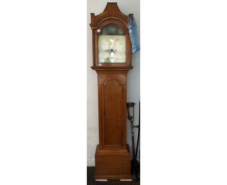 19TH CENTURY EIGHT DAY OAK LONG CASED CLOCK HAVING MOON ROLLER MOVEMENT 
