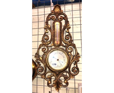 GILDED BAROMETER THERMOMETER GLASS A/F