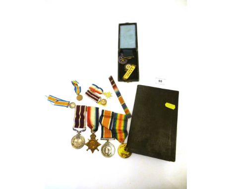 FIRST WORLD WAR MEDAL GROUP INCLUDING FOR MERITORIOUS SERVICE MEDAL, WAR MEDAL, VICTORY MEDAL AND 1914-15 STAR, MINIATURE MED