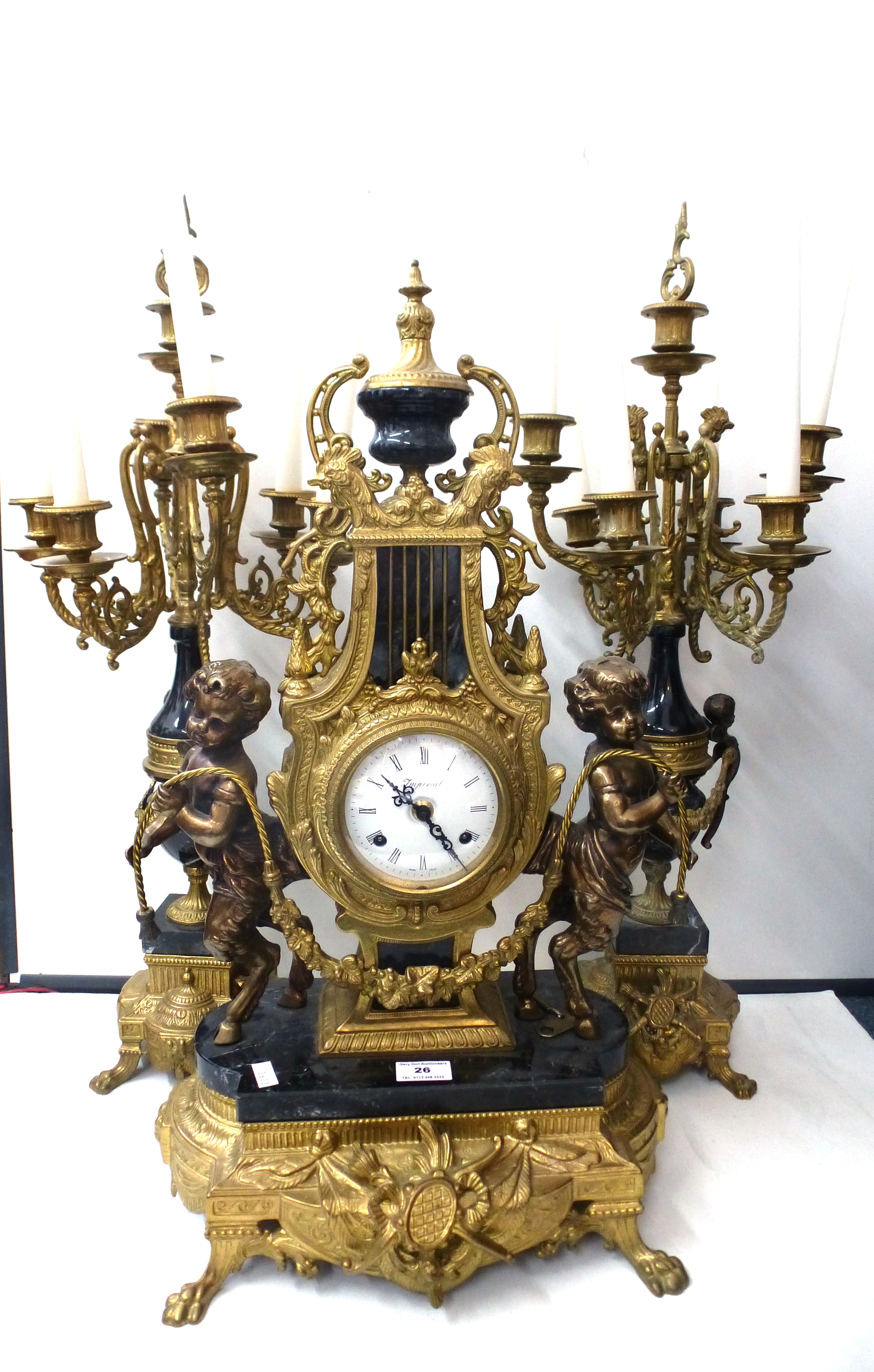 IMPERIAL 3 PIECE BRASS AND MARBLE CLOCK SET MADE IN ITALY CLOCK H: 24 ...