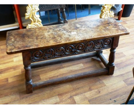 CARVED WOODEN BENCH 18.5" X 37.75" X 11.5"