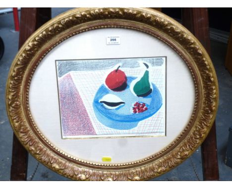 DAVID HOCKNEY - 'THE ROUND PLATE, APRIL 1986' 34/46 HOME MADE PRINT 8.5" X 11" IN OVAL FRAME