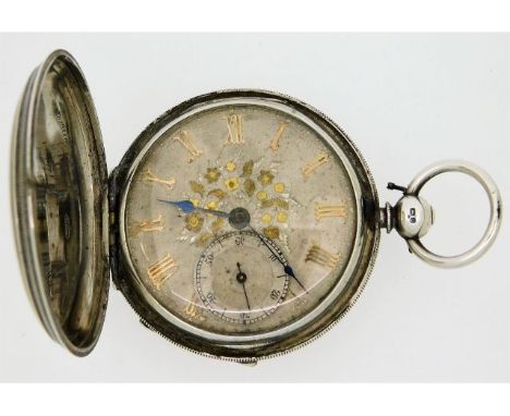 A gents silver full hunter pocket watch with yellow metal inlaid silver dial, maker J. Rossiter, Penzance, case by John Fletc