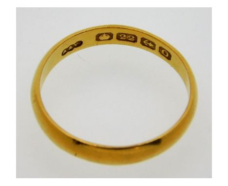 A 19thC. 22ct gold wedding band, date mark for 1863, 3.6g, size R/S