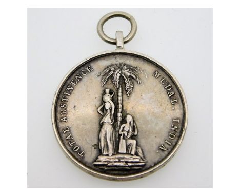 An 1862 silver army Indian temperance 'Total Abstinence Medal' - 'Watch &amp; Be Sober' to verso, 33.25in diameter, 23.1g 