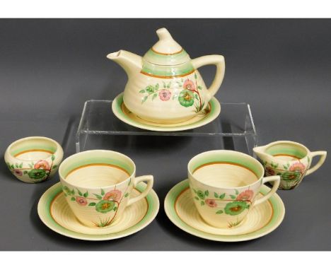 An art deco 8 piece Wilkinson Clarice Cliff style hand breakfast set for two 