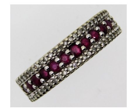 A half eternity band set with diamond &amp; ruby, 3.9g, size N/O