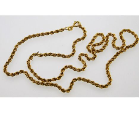 A 9ct gold rope chain, some damage in places, 18.5in long, 3.8g