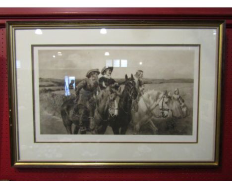 After Lucy Elizabeth Kemp-Welch (1869-1958): An Artist's Proof, monochrome mezzotint, of three English Civil War cavaliers on