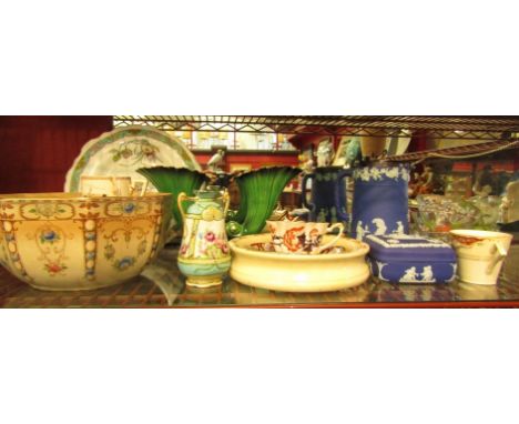 Mixed 19th Century and later ceramics including Carlton Ware twin-necked spill vase, Wedgwood, Crown Derby, etc