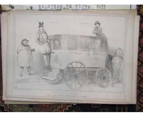 Five 19th Century lithograph prints of HB (John Doyle) sketches depicting daily commentaries of political events, 39.5cm x 29