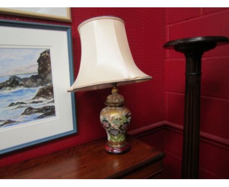 An Oriental style table lamp with shade, 53cm tall with shade