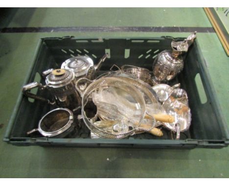 Various Victorian silver plated wares including tray and four piece coffee and tea service