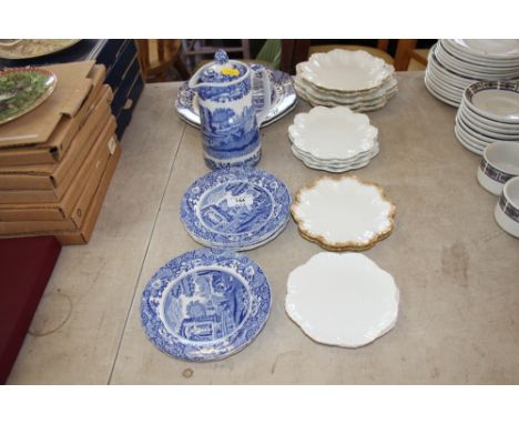 A quantity of Copeland Spode Italian blue and white dinnerware and a quantity of Limoge plates