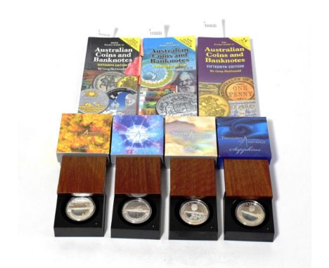 Australia, silver proof dollars (4), Treasures of Australia series, Sapphire 2007, Opal 2008, Diamond 2009 and Gold 2010, as 