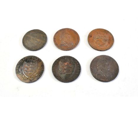 Kent Halfpenny Tokens (6), Canterbury, 1794, side view of Canterbury Cathedral, UNITY PEACE AND CONCORD : GOOD WILL TO ALL ME