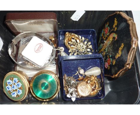 Small box of costume jewellery including Stratton compact, cufflink's, digital watch, earrings etc.