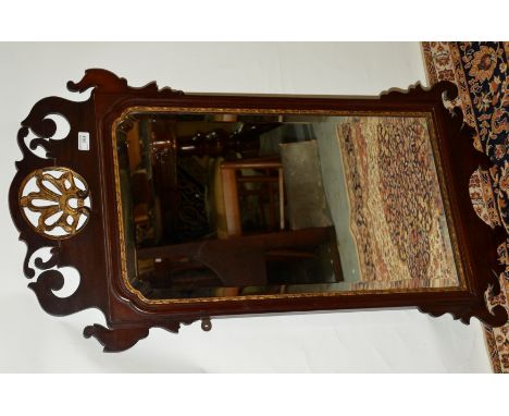 Mahogany and gilt bevelled edged Chippendale style wall mirror 