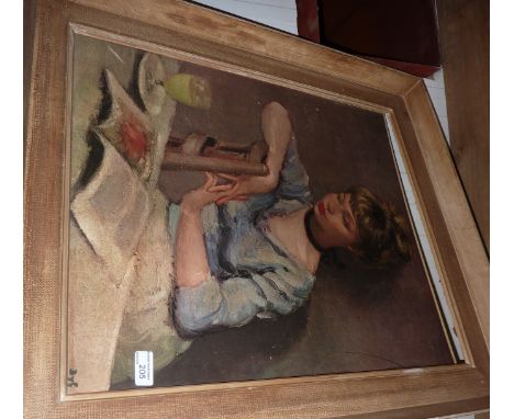 Large framed board print depicting young girl 