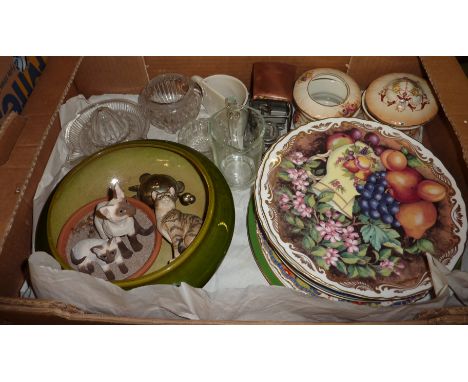 Ceramic cat ornaments, Royal Worcester collective plates, Blush ware trinket pots etc
