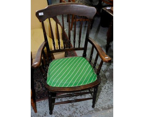 Country style stick back armchair with upholstered seat 