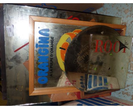 Selection of framed reproduction advertising mirrors including James Buchanan Scotch Whisky, Orangina etc