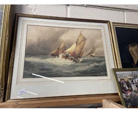 Boats at Sea by F J Albridge, reproduction print, framed and glazed