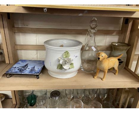 A Wendover  model of a labrador together with glass decanter, planter and other ceramics