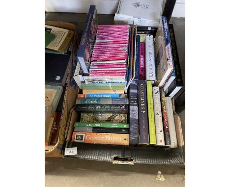 Box of assorted books and Ordnance Survey maps