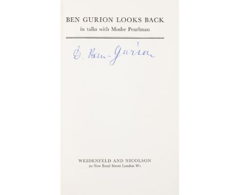 Ben-Gurion (David) and Moshe Pearlman. Ben Gurion Looks Back, first edition, signed by Ben-Gurion on title, original boards, 