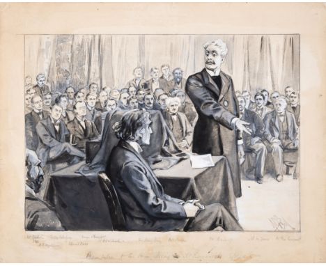 Boyd (Alexander Stuart) "Presentation to Sir Henry Irving on receiving his Title", an original illustration,&nbsp;brush and i