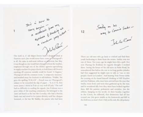 le Carré (John) Tinker Tailor Soldier Spy, 2 ff. [pp.3/4 and 109/110] from the novel, each annotated and signed by the author