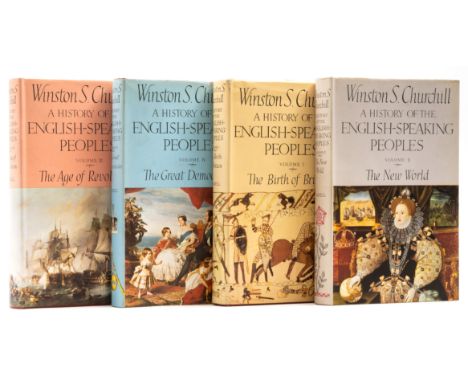 Churchill (Sir Winston Spencer) A History of the English-Speaking Peoples, 4 vol., first edition, vols.1 & 4 with ink gift in