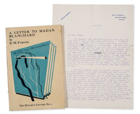 Forster (E.M., writer, 1879-1970) Typed Letter signed to "Madan" [Madan Blanchard], 2pp., 4to, West Hackhurst, Abinger Hammer