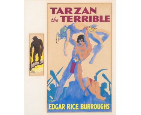 Burroughs (Edgar Rice).- Goss (Geoffrey Walter) Original dust-jacket upper panel and spine artwork for 'Tarzan the Terrible',