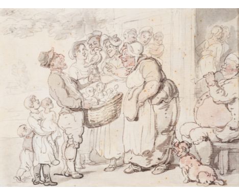 Rowlandson (Thomas) An image seller offering plaster statuettes, brush and ink, watercolour, on laid paper with small partial