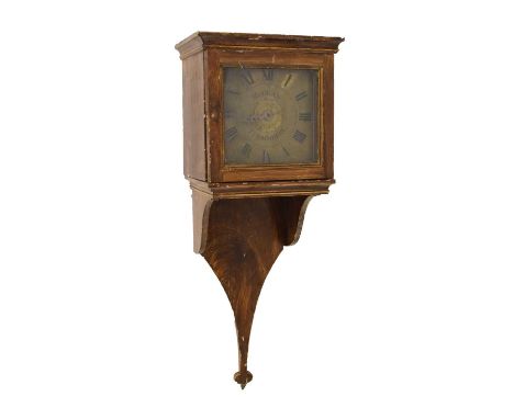 Local interest: Late 18th Century wall clock with alarm, 7-inch square Roman dial signed 'Morgan, Thornbury', with central al