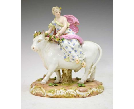 Meissen group 'Europa and the Bull', the base with underglaze blue crossed swords, painted '35' and incised 'K 70', 22.5cm hi
