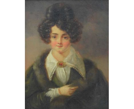 Early 19th Century - Oil on canvas - Portrait of a young lady, 25cm x 19cm, gilt framed
