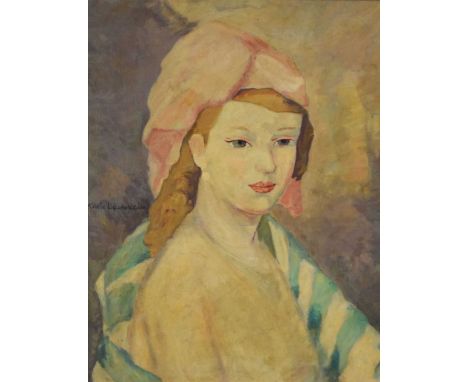 Follower of Marie Laurencin, (1883-1956) - Oil on canvas - Portrait of a lady, 53cm x 41cm, gilt framed
