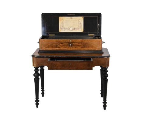 Late 19th Century Swiss four-cylinder musical box on stand, the 33cm barrels each playing six airs as details on printed and 