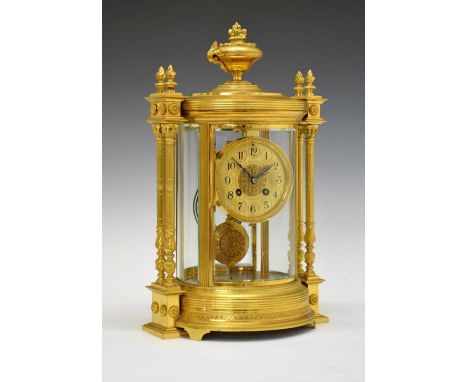 Late 19th Century French gilt brass circular four-glass mantel clock, anonymous, of fine quality, with gilt Arabic cellular c