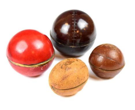 Four late 19th and early 20th Century novelty travelling inkwells, each with push release hinged cover revealing gilt metal i