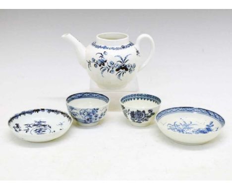 Small group of 18th Century English porcelain, comprising: a tea bowl and saucer, decorated in the manner of Lowestoft with a