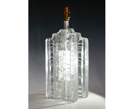Mid-Century textured glass lamp base, formed of two rectangular slabs of relief moulded glass with central fitment, unsigned,